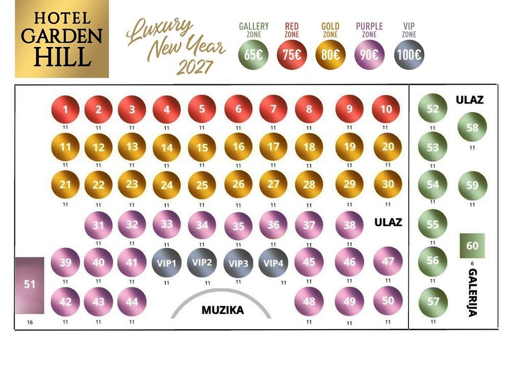 Mapa sedenja - Hotel Garden Hill Nova godina