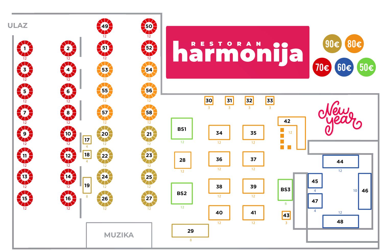 Restoran Harmonija Nova godina mapa
